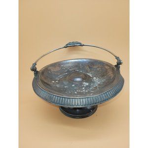 Vintage Ornate Quadruple Silver Plated Meriden Handled Footed Tray Basket Dish